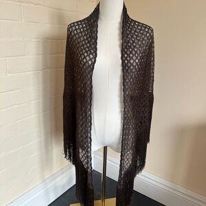 Elegant Brown Crochet Shawl with Fringe